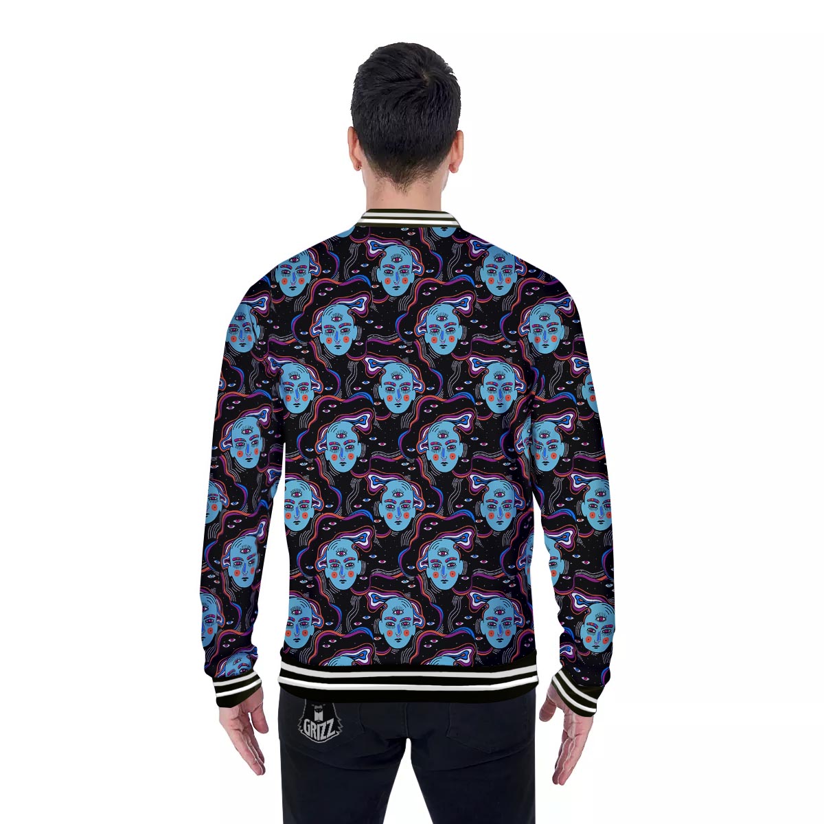 Psychedelic Hippie Retro Print Pattern Baseball Jacket-grizzshop