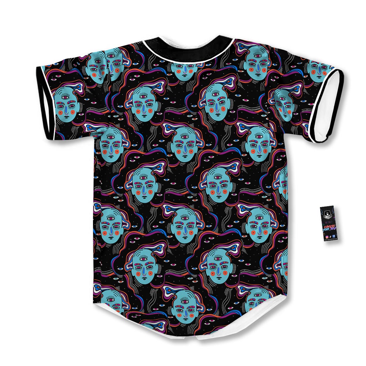 Psychedelic Hippie Retro Print Pattern Baseball Jersey-grizzshop