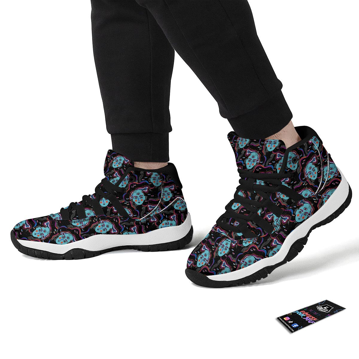 Psychedelic Hippie Retro Print Pattern Black Bball Shoes-grizzshop