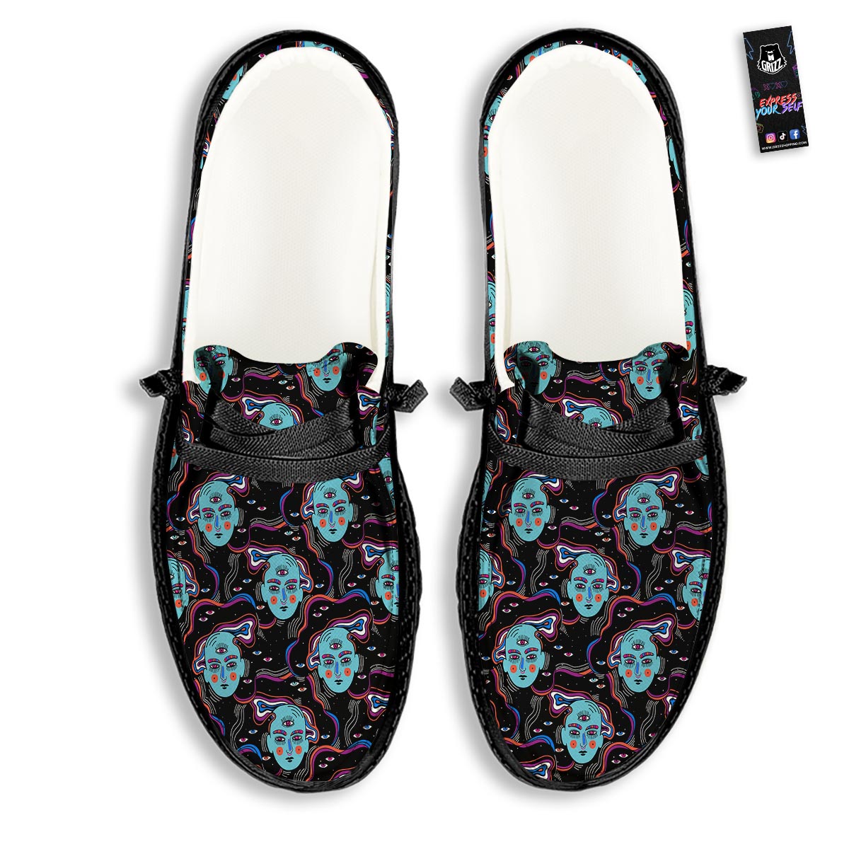 Psychedelic Hippie Retro Print Pattern Black Loafers-grizzshop