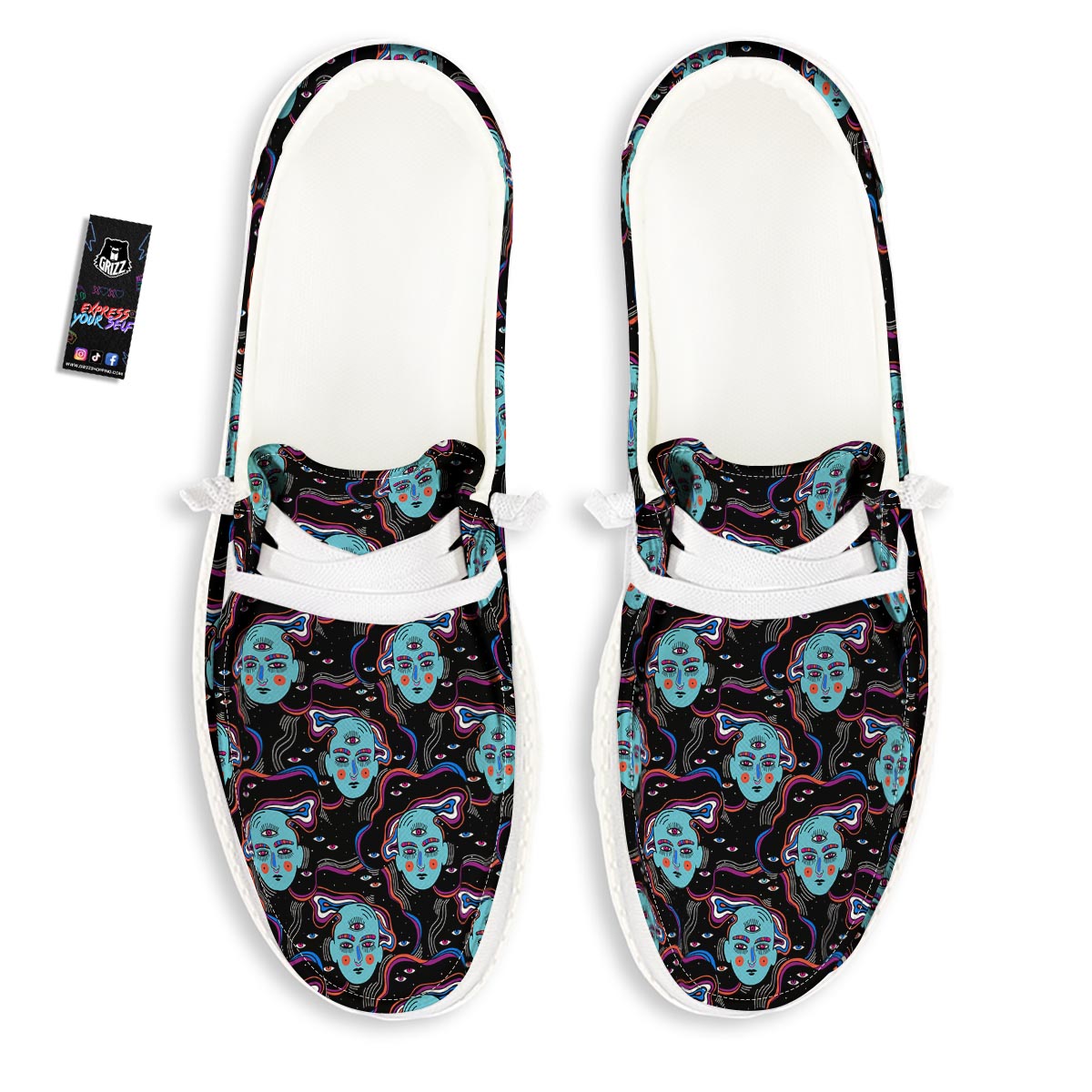 Psychedelic Hippie Retro Print Pattern Black Loafers-grizzshop