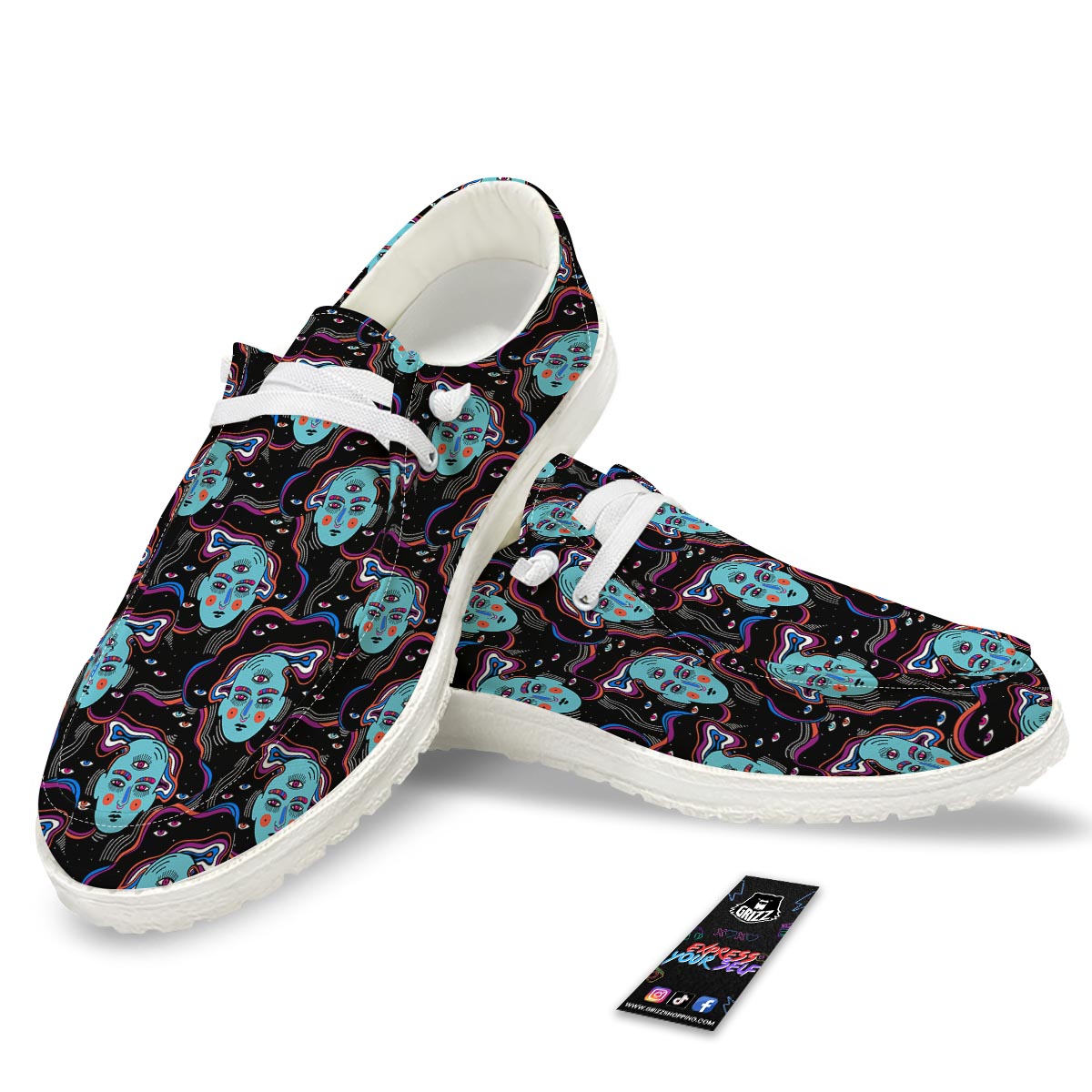 Psychedelic Hippie Retro Print Pattern Black Loafers-grizzshop