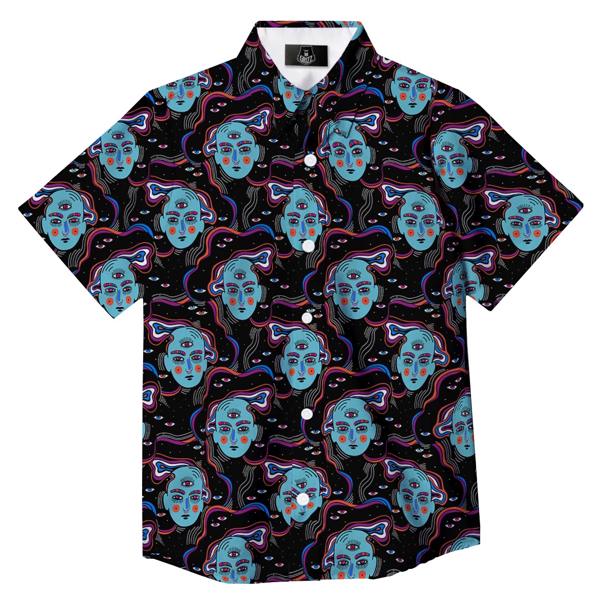 Psychedelic Hippie Retro Print Pattern Button Up Shirt-grizzshop