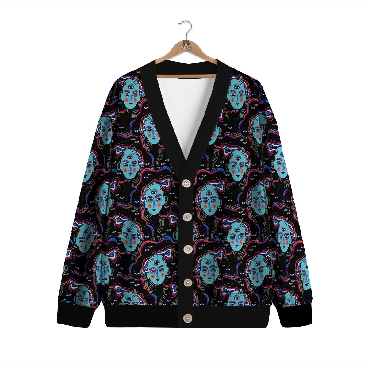Psychedelic Hippie Retro Print Pattern Cardigan-grizzshop