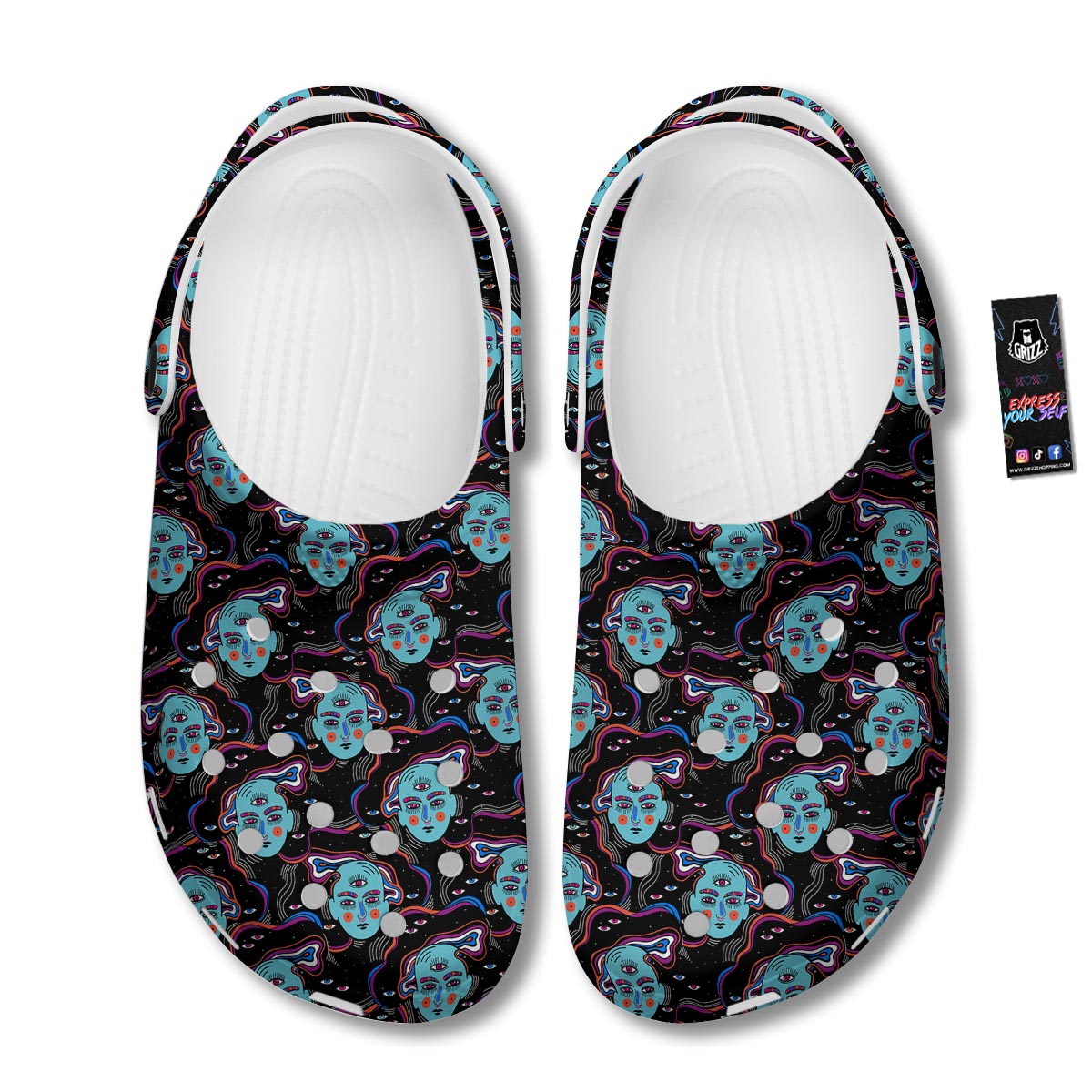 Psychedelic Hippie Retro Print Pattern Clog-grizzshop