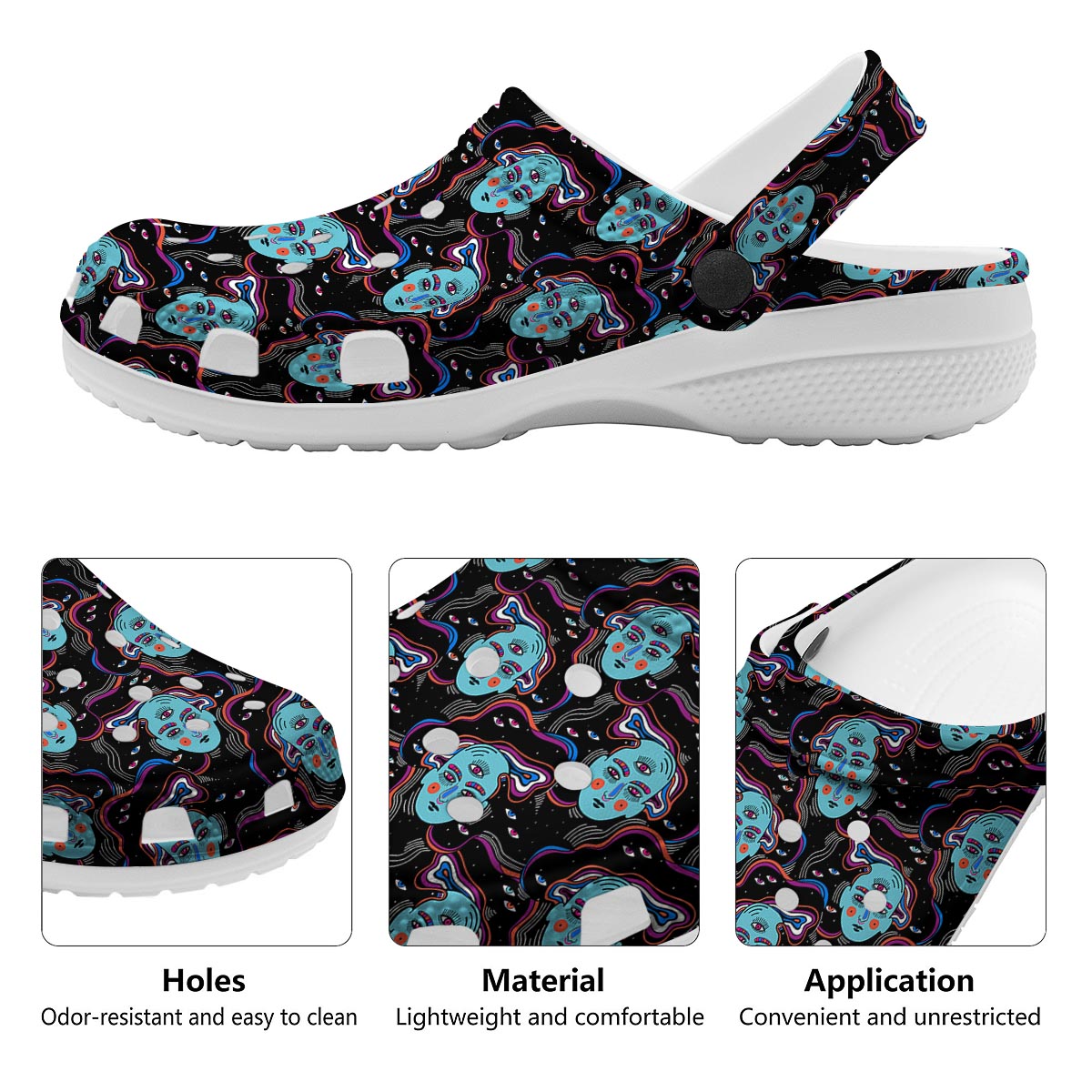 Psychedelic Hippie Retro Print Pattern Clog-grizzshop