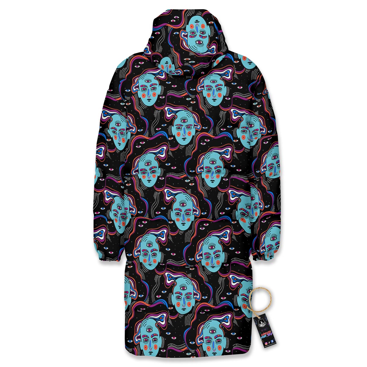 Psychedelic Hippie Retro Print Pattern Long Down Jacket-grizzshop