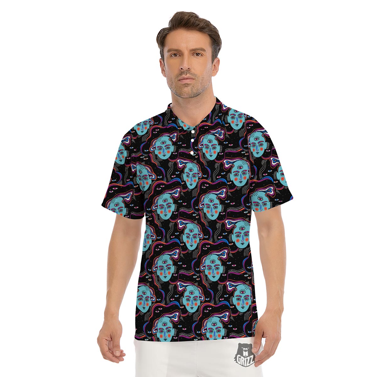 Psychedelic Hippie Retro Print Pattern Men's Golf Shirts-grizzshop