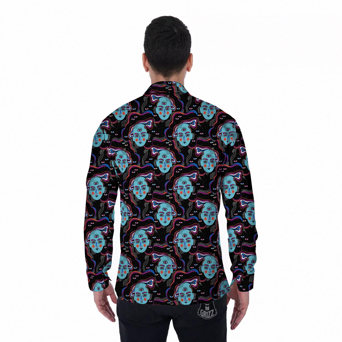 Psychedelic Hippie Retro Print Pattern Men's Long Sleeve Shirts-grizzshop