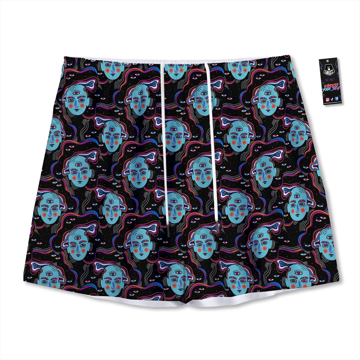 Psychedelic Hippie Retro Print Pattern Mesh Shorts