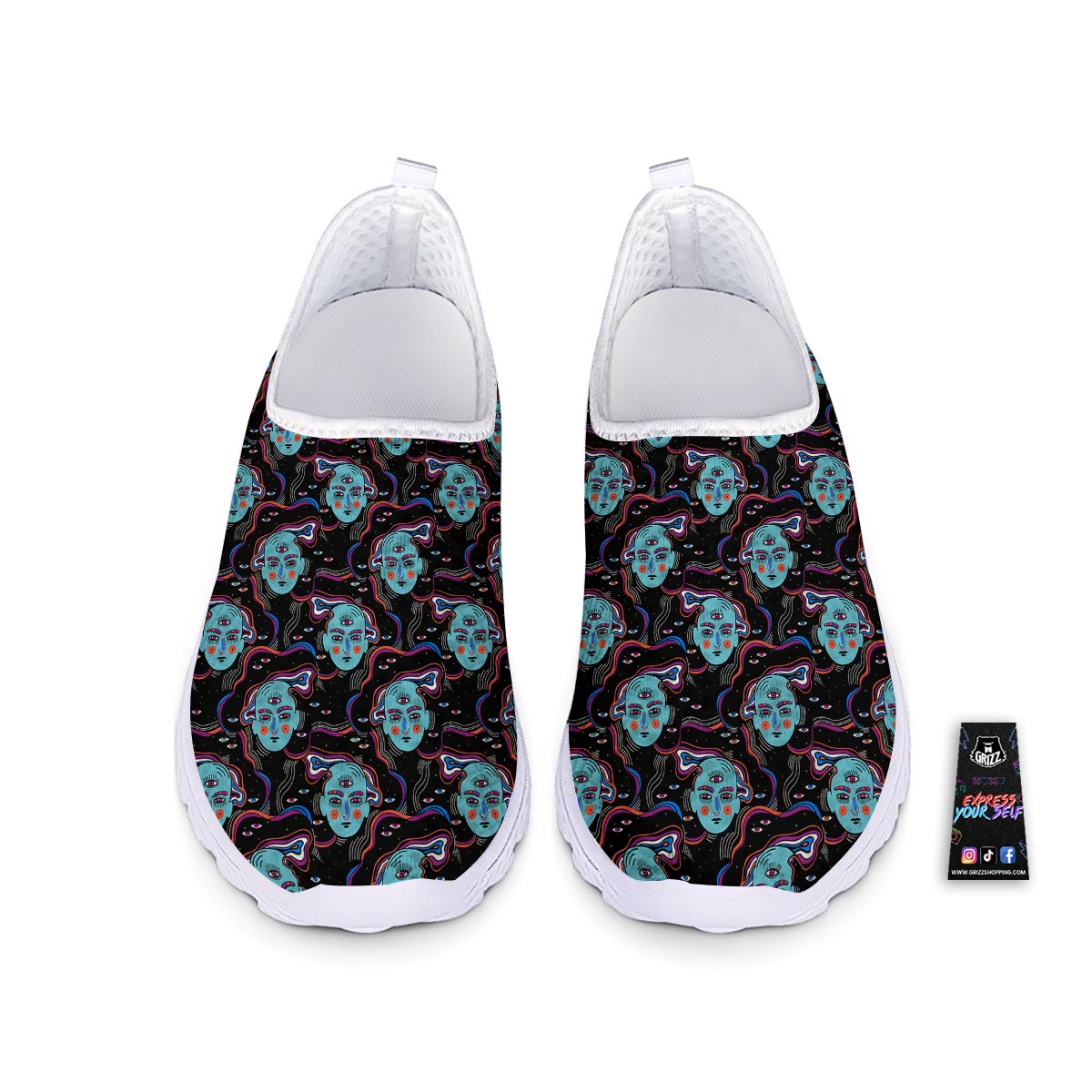 Psychedelic Hippie Retro Print Pattern Nurse Shoes-grizzshop