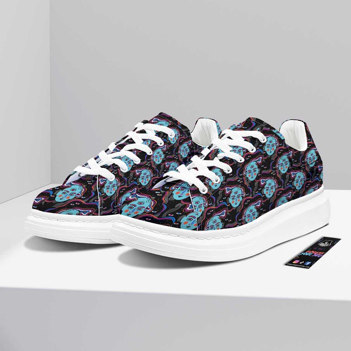 Psychedelic Hippie Retro Print Pattern Platform Shoes-grizzshop