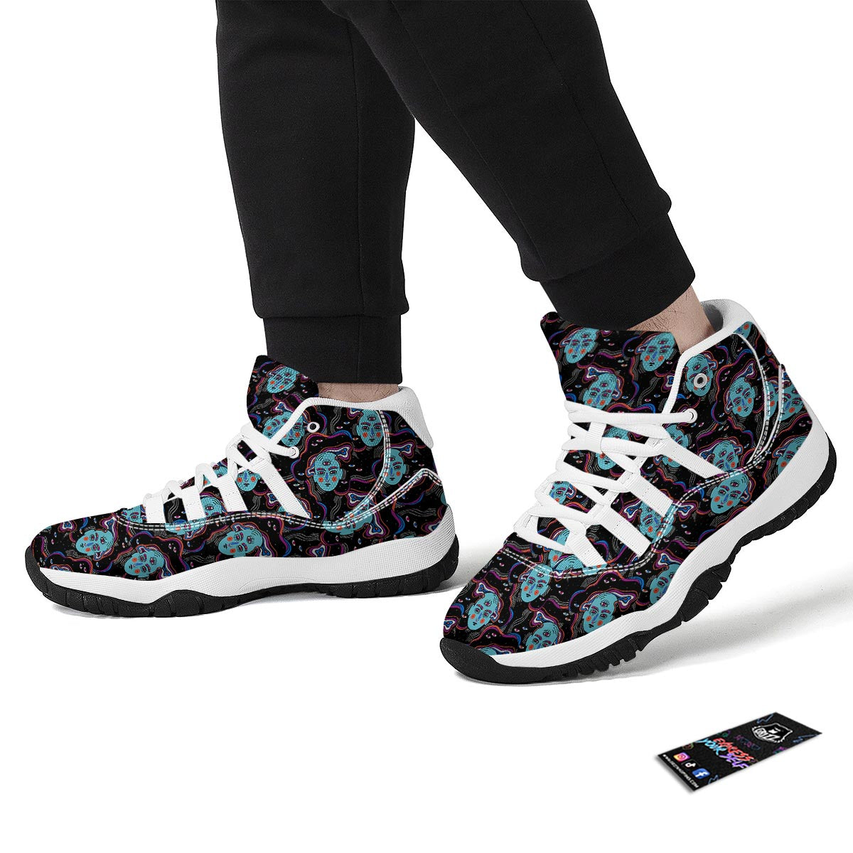 Psychedelic Hippie Retro Print Pattern White Bball Shoes-grizzshop