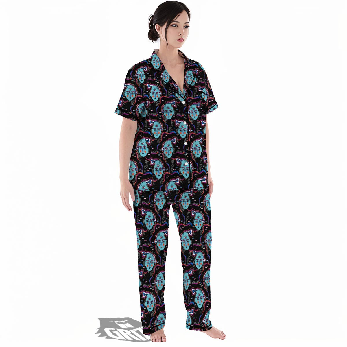 Psychedelic Hippie Retro Print Pattern Women's Pajamas Set-grizzshop