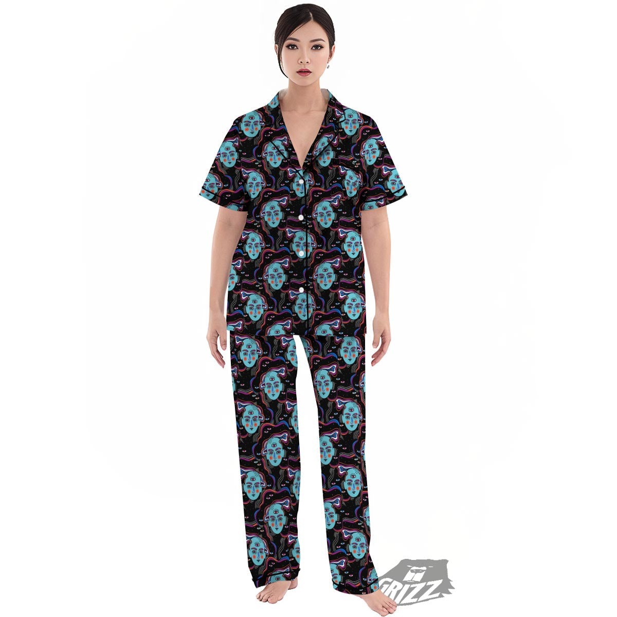 Psychedelic Hippie Retro Print Pattern Women's Pajamas Set-grizzshop