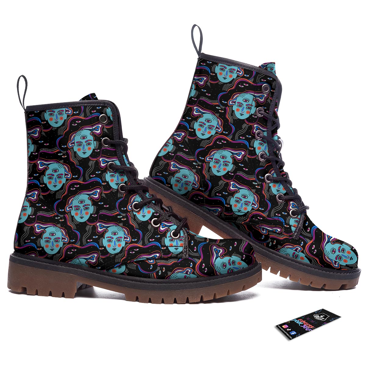 Psychedelic Hippie Retro Print Pattern Work Boots-grizzshop