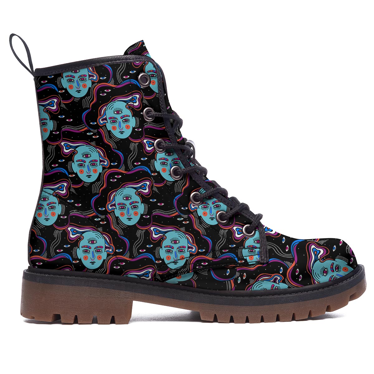 Psychedelic Hippie Retro Print Pattern Work Boots-grizzshop