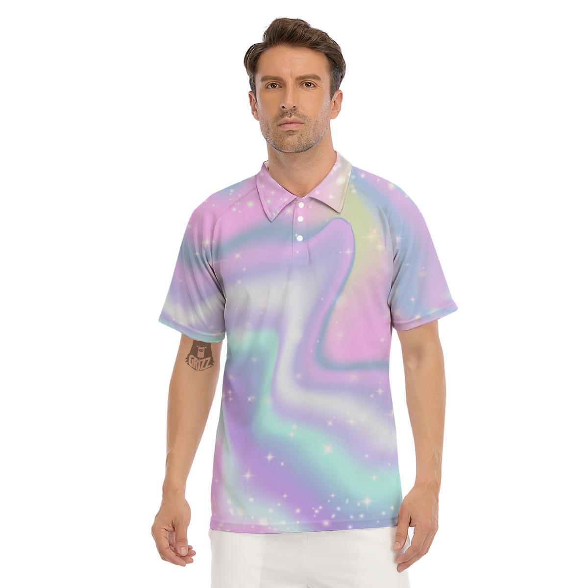 Psychedelic Holographic Men's Golf Shirts-grizzshop