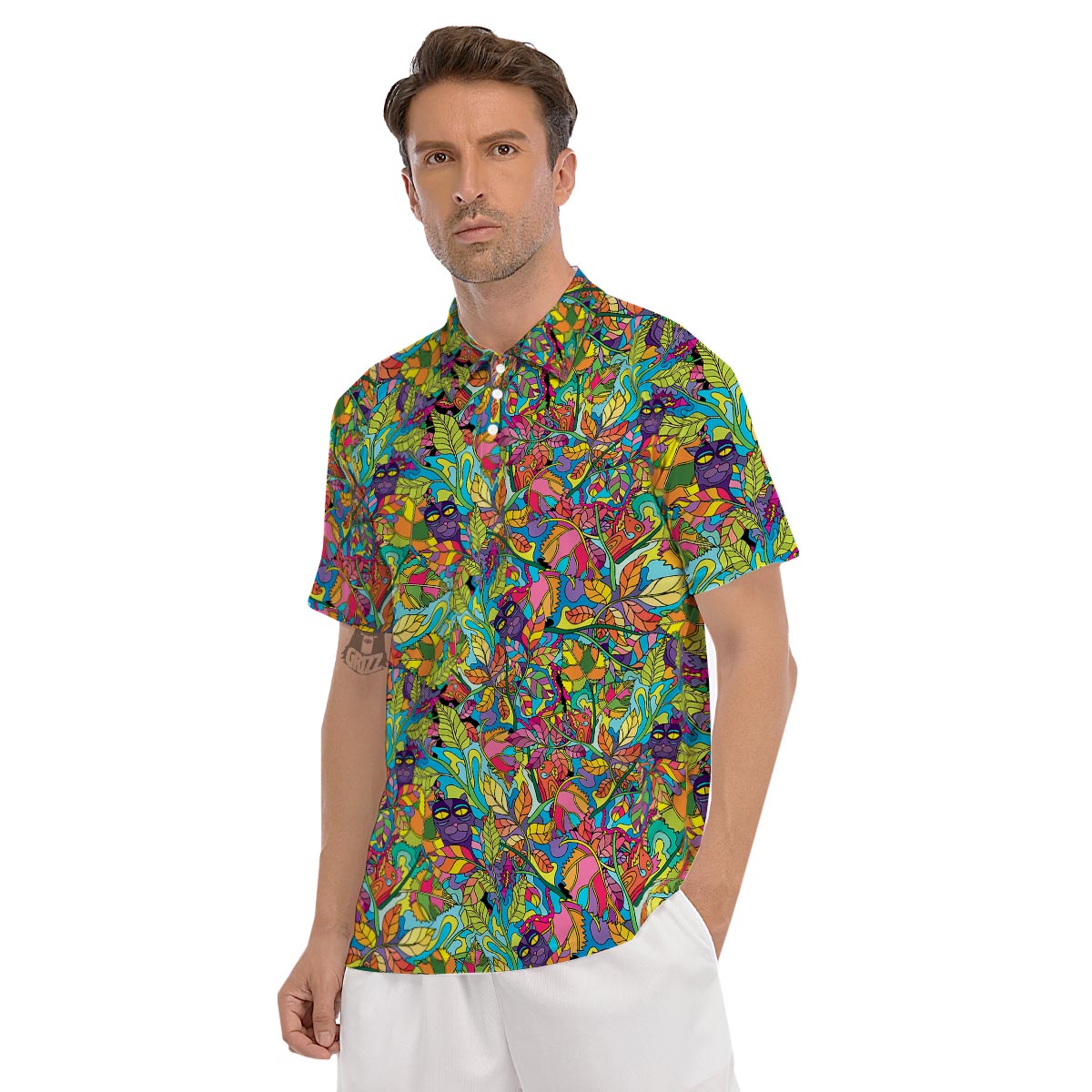 Psychedelic Jungle Forest Floral Men's Golf Shirts-grizzshop