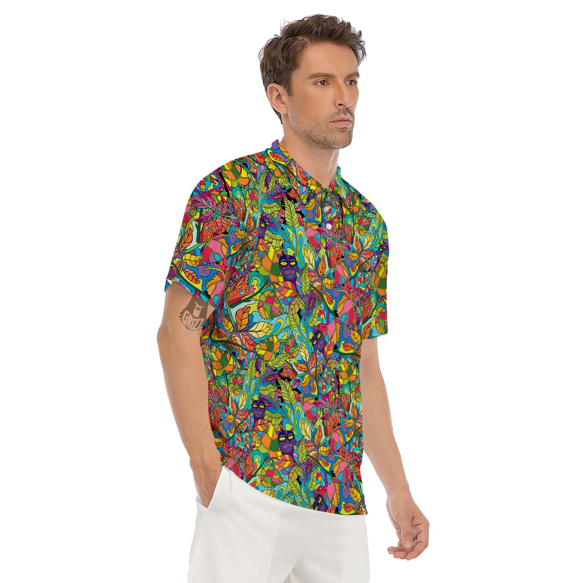 Psychedelic Jungle Forest Floral Men's Golf Shirts-grizzshop
