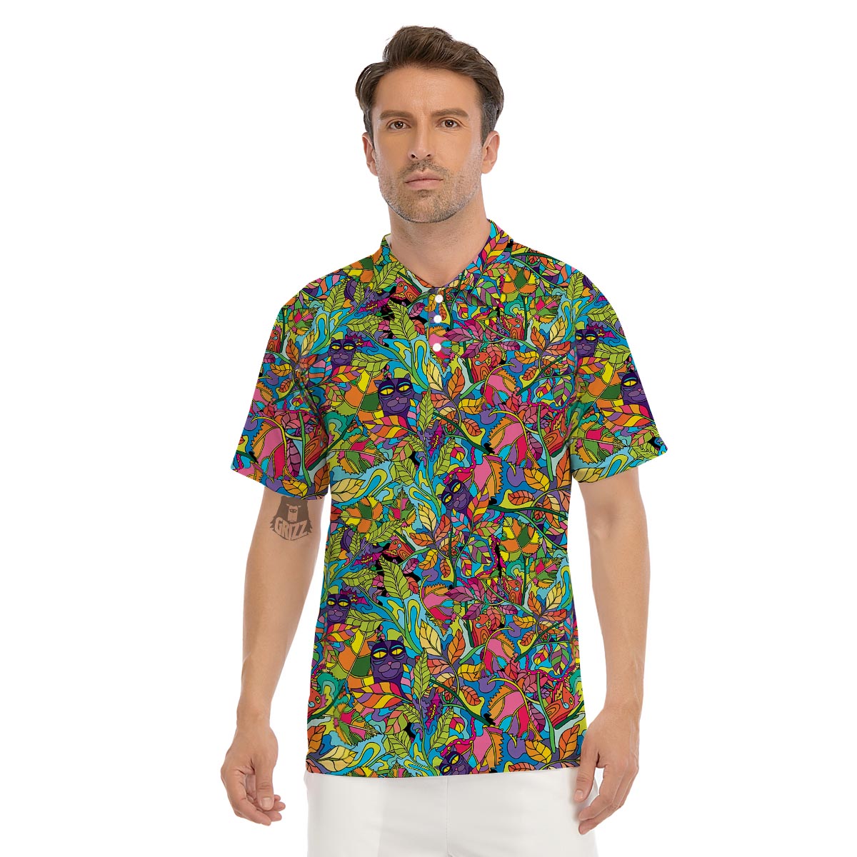 Psychedelic Jungle Forest Floral Men's Golf Shirts-grizzshop