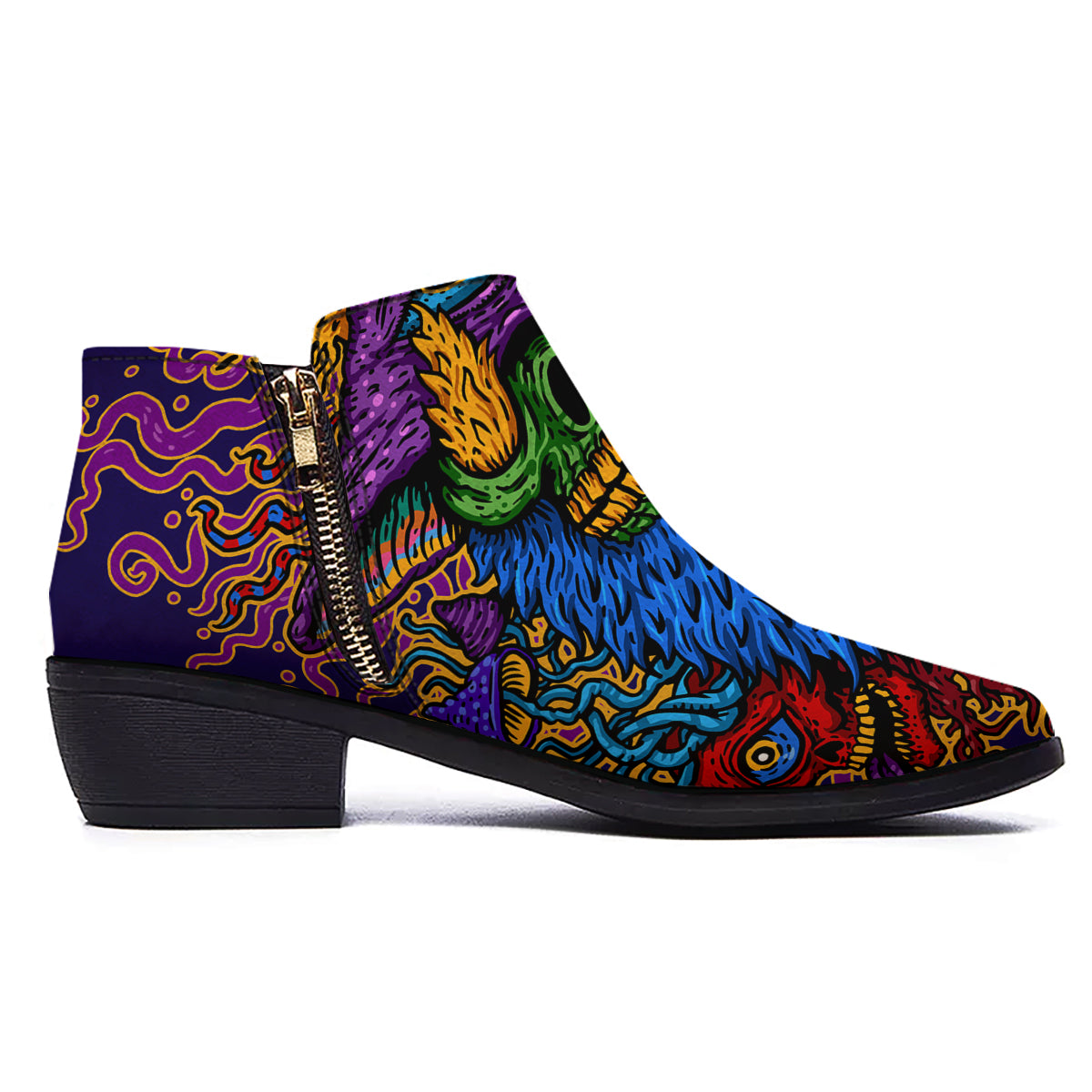 Psychedelic Magic Mushroom Print Ankle Boots-grizzshop