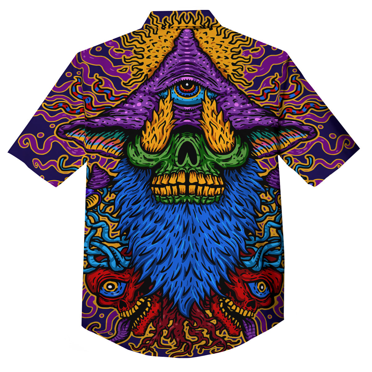 Psychedelic Magic Mushroom Print Button Up Shirt-grizzshop