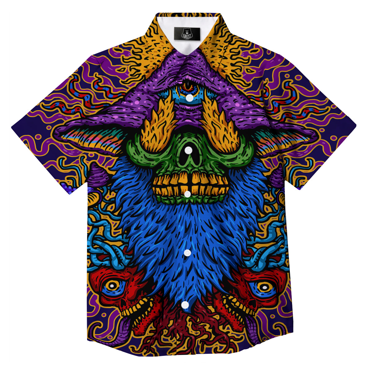 Psychedelic Magic Mushroom Print Button Up Shirt-grizzshop