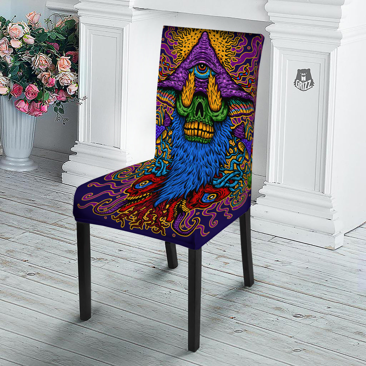 Psychedelic Magic Mushroom Print Dining Chair Slipcover-grizzshop