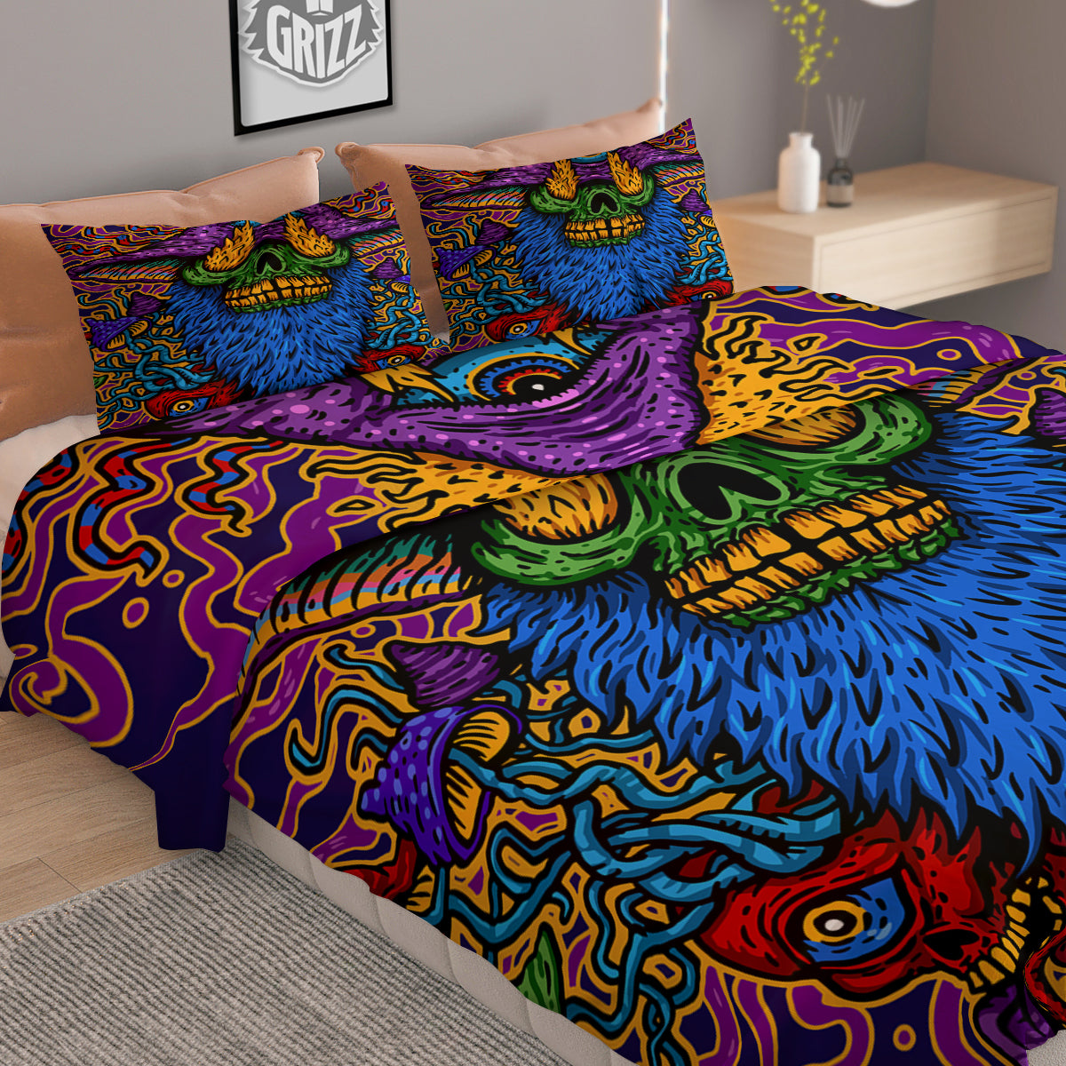 Psychedelic Magic Mushroom Print Duvet Cover Bedding Set