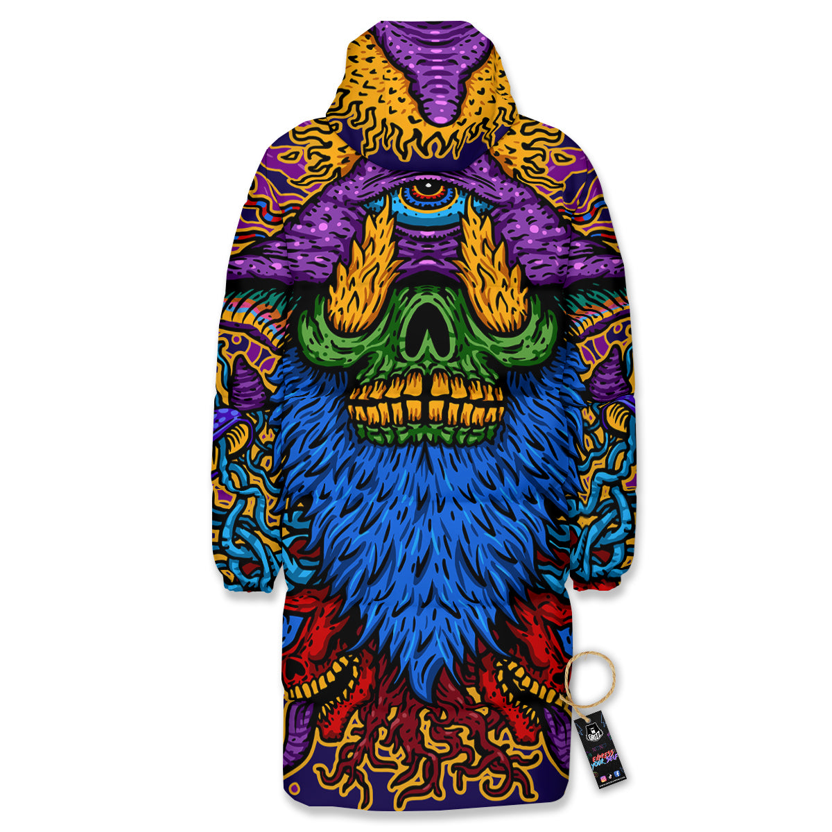 Psychedelic Magic Mushroom Print Long Down Jacket-grizzshop