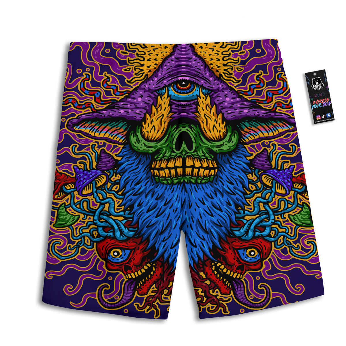 Psychedelic Magic Mushroom Print Men's Athletic Shorts