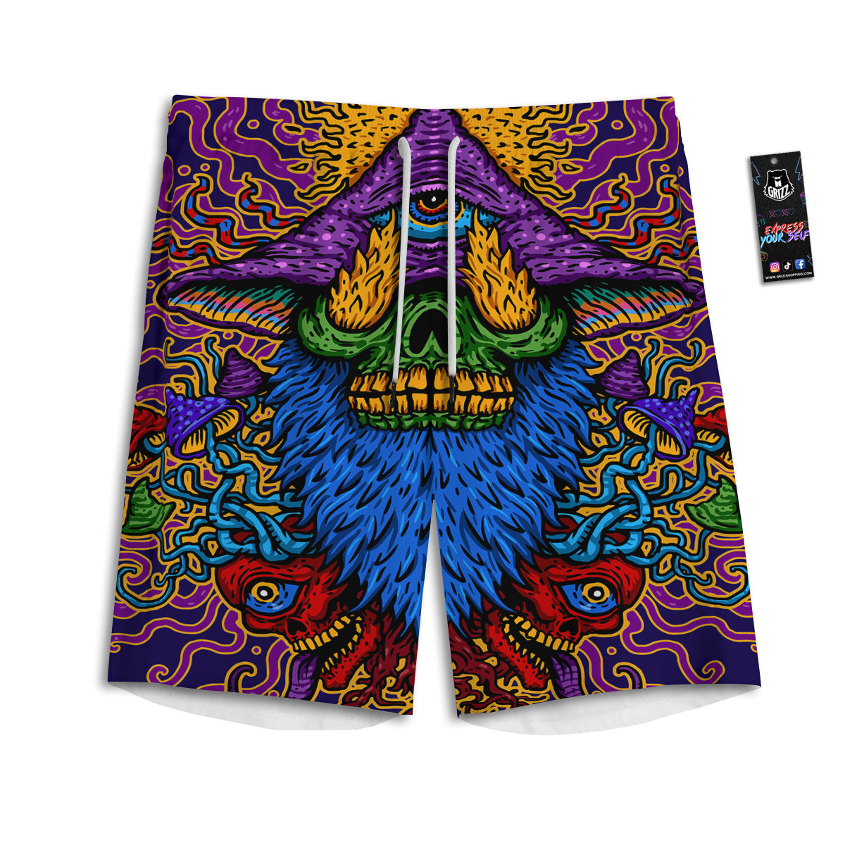 Psychedelic Magic Mushroom Print Men's Athletic Shorts