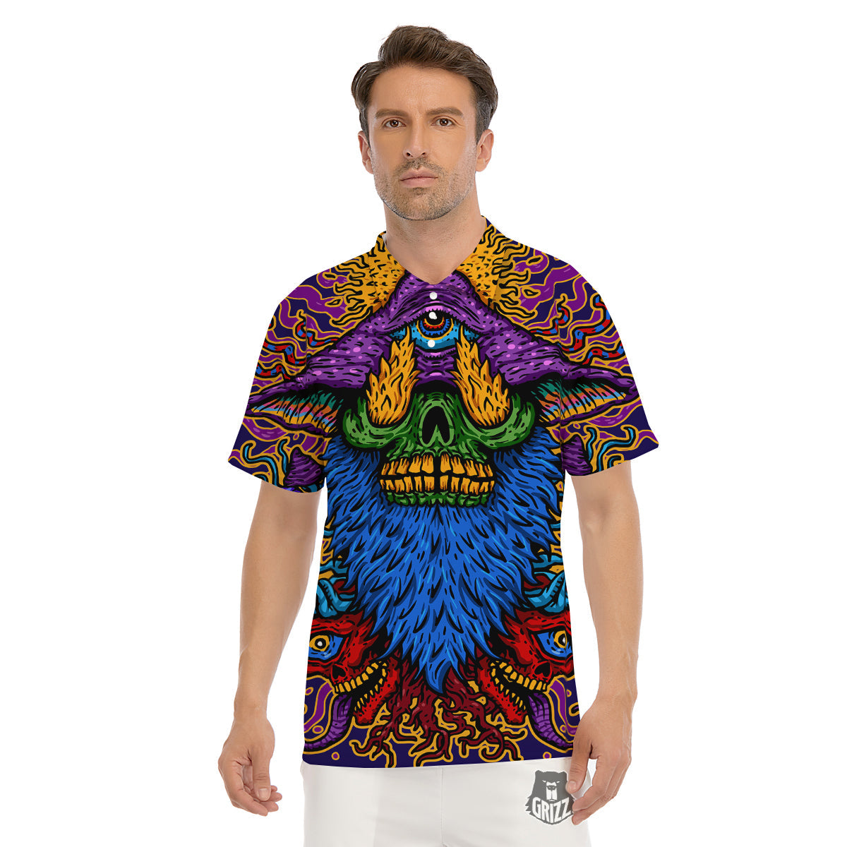 Psychedelic Magic Mushroom Print Men's Golf Shirts-grizzshop