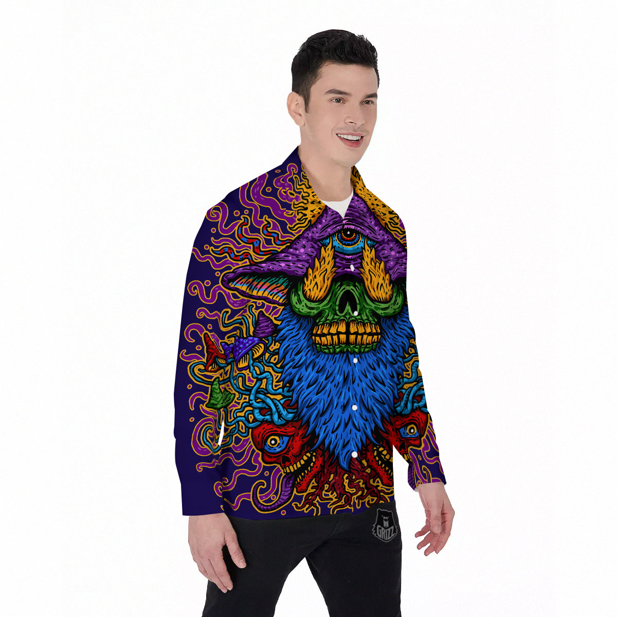 Psychedelic Magic Mushroom Print Men's Long Sleeve Shirts-grizzshop