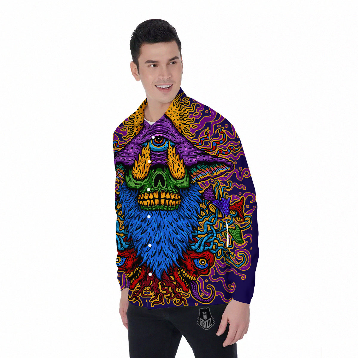 Psychedelic Magic Mushroom Print Men's Long Sleeve Shirts-grizzshop