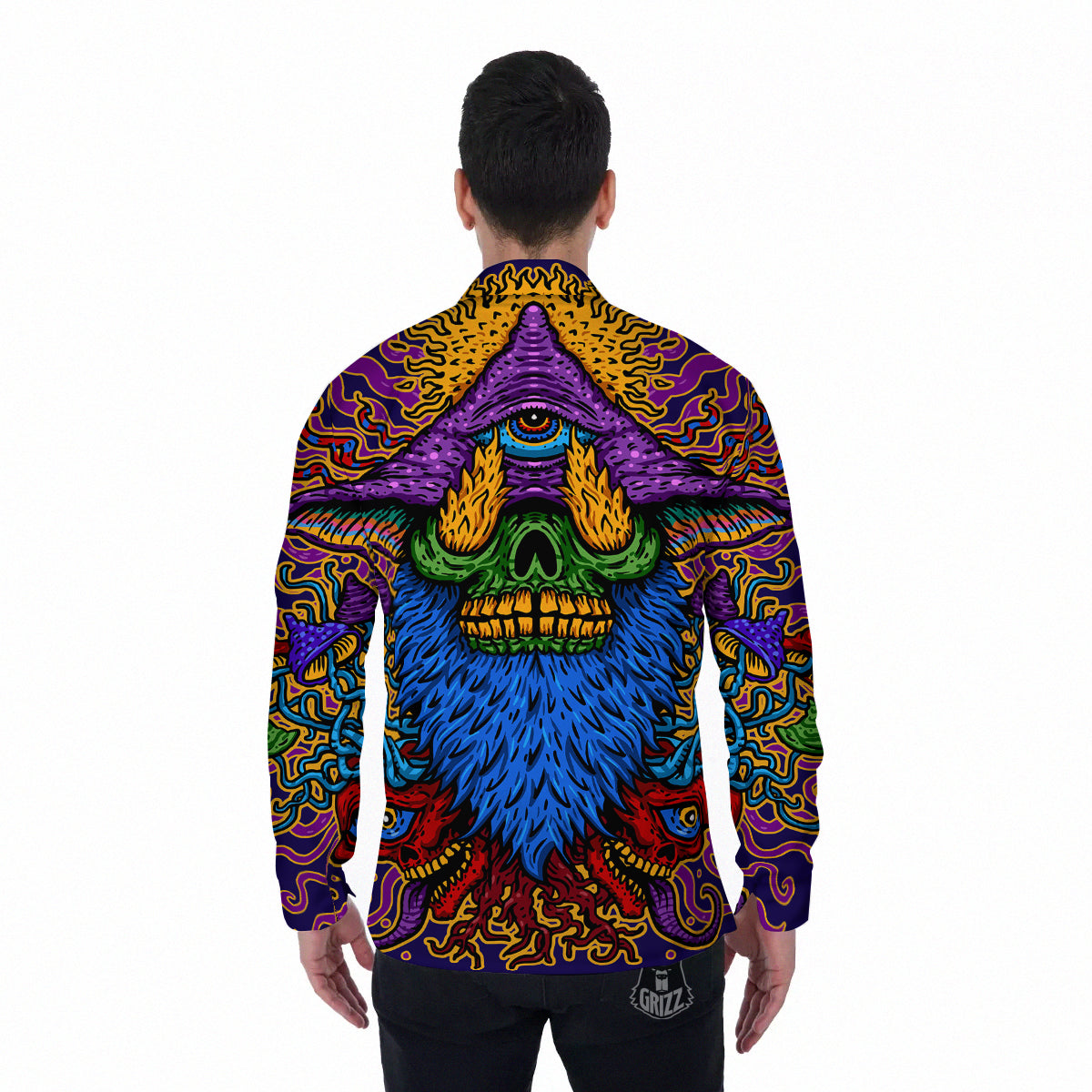 Psychedelic Magic Mushroom Print Men's Long Sleeve Shirts-grizzshop