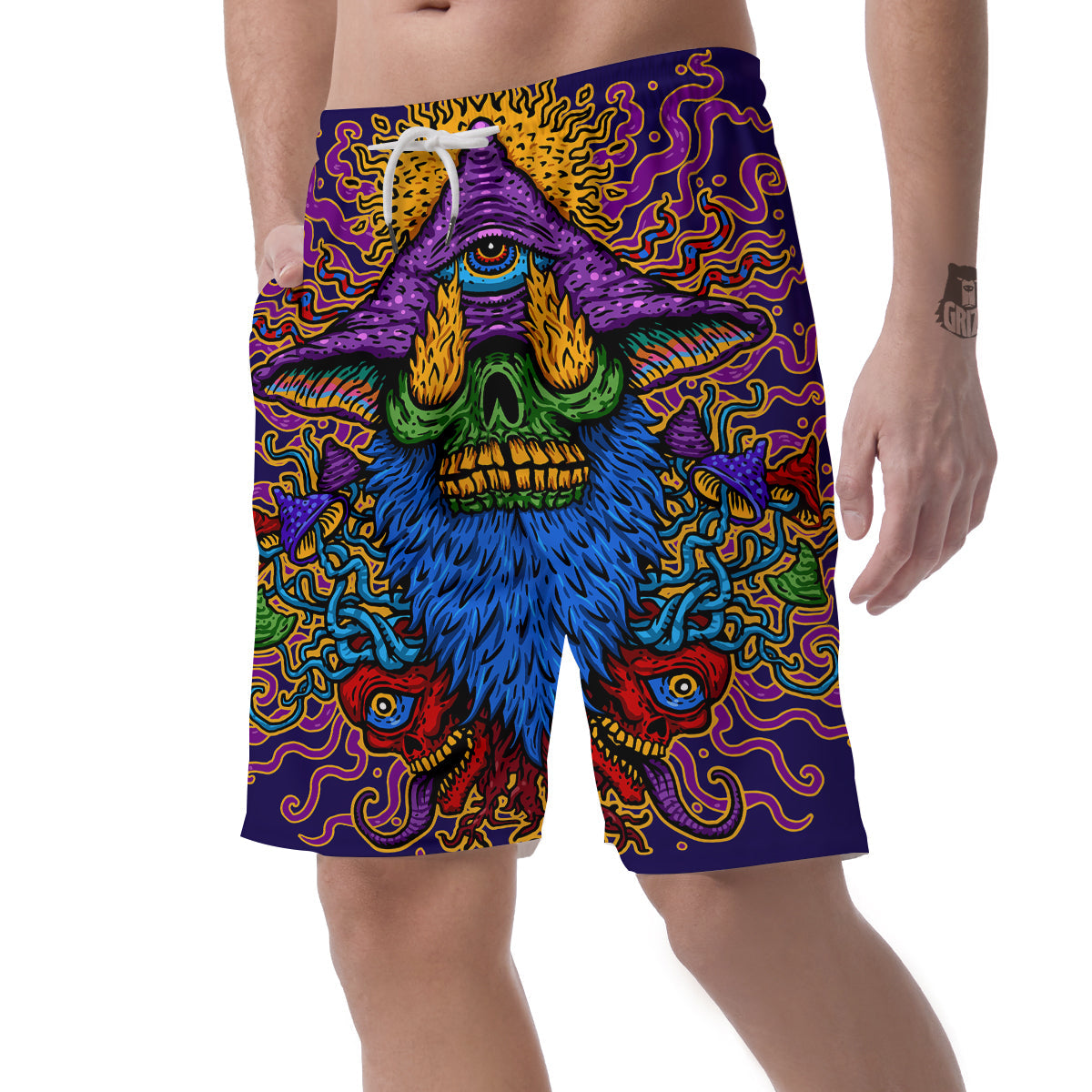 Psychedelic Magic Mushroom Print Men's Shorts-grizzshop