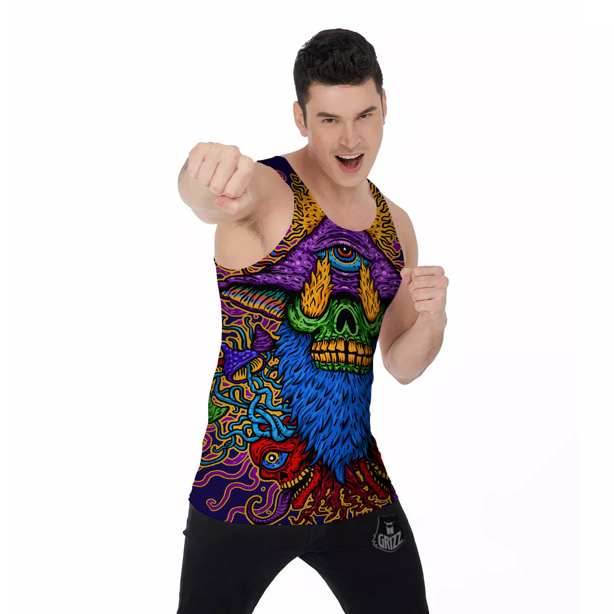 Psychedelic Magic Mushroom Print Men's Tank Top-grizzshop