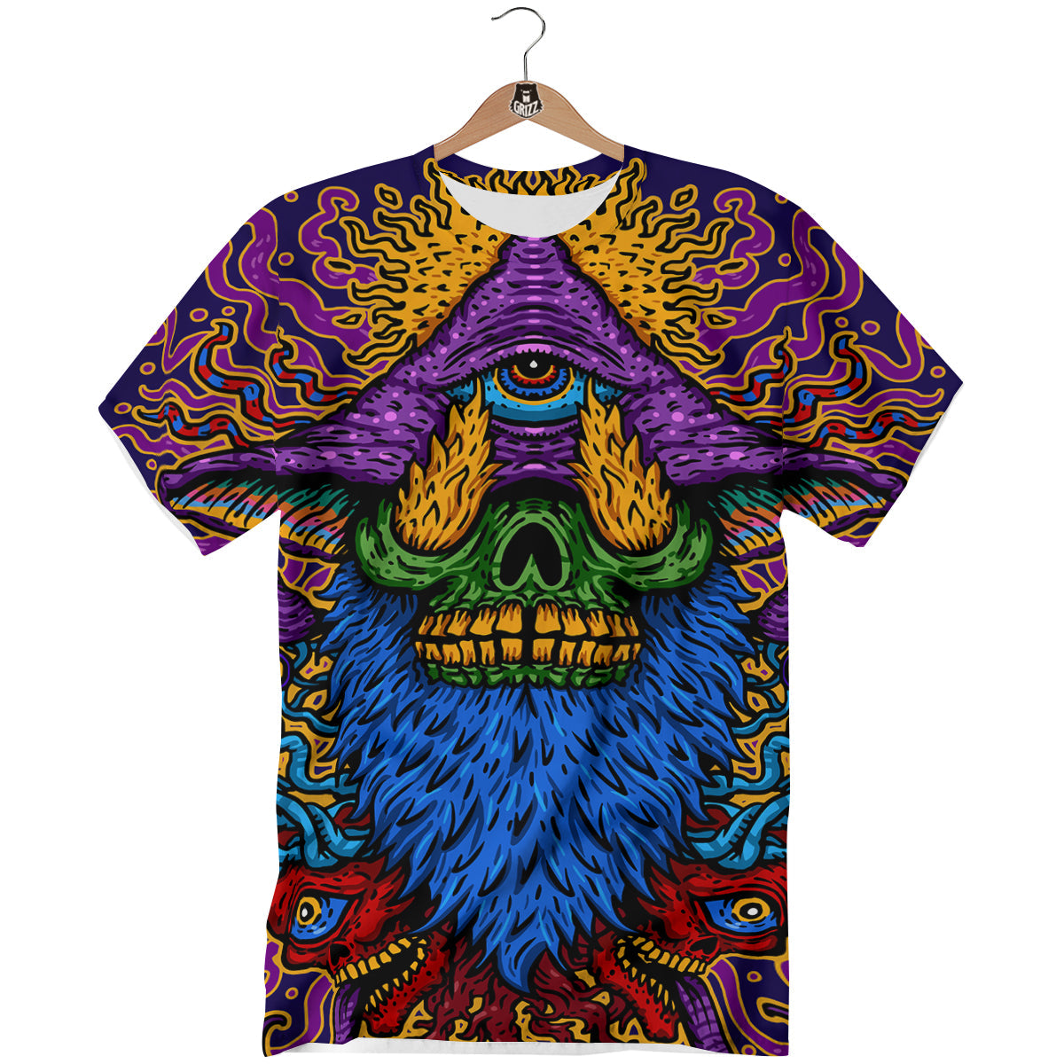 Psychedelic Magic Mushroom Print T-Shirt-grizzshop