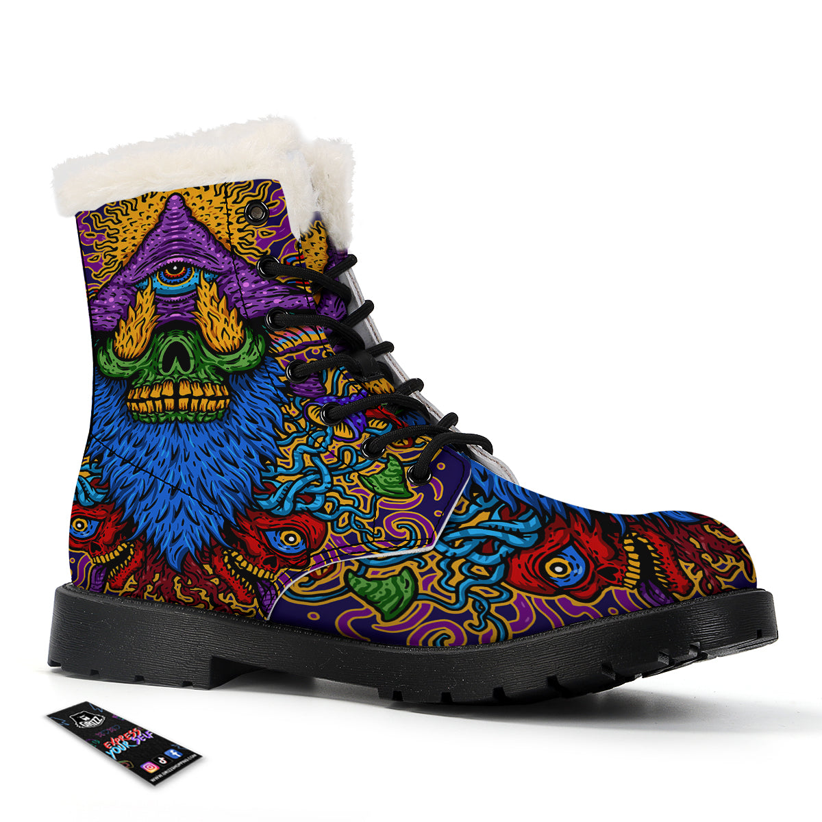 Psychedelic Magic Mushroom Print Winter Boots-grizzshop