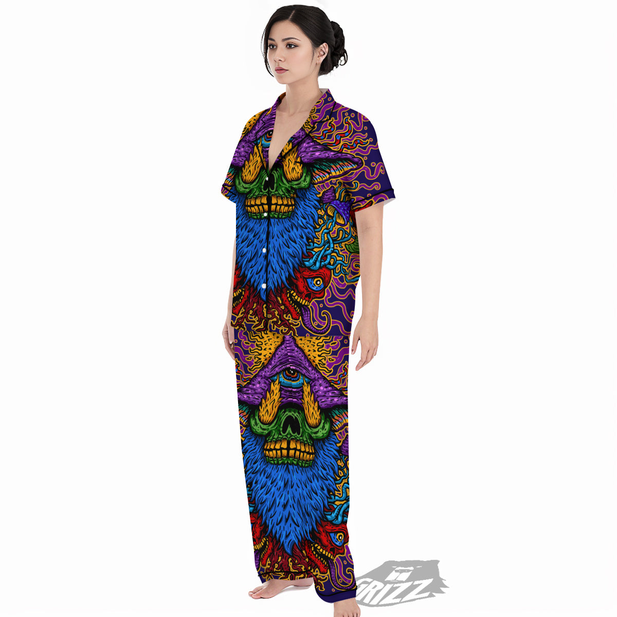 Psychedelic Magic Mushroom Print Women's Pajamas Set-grizzshop