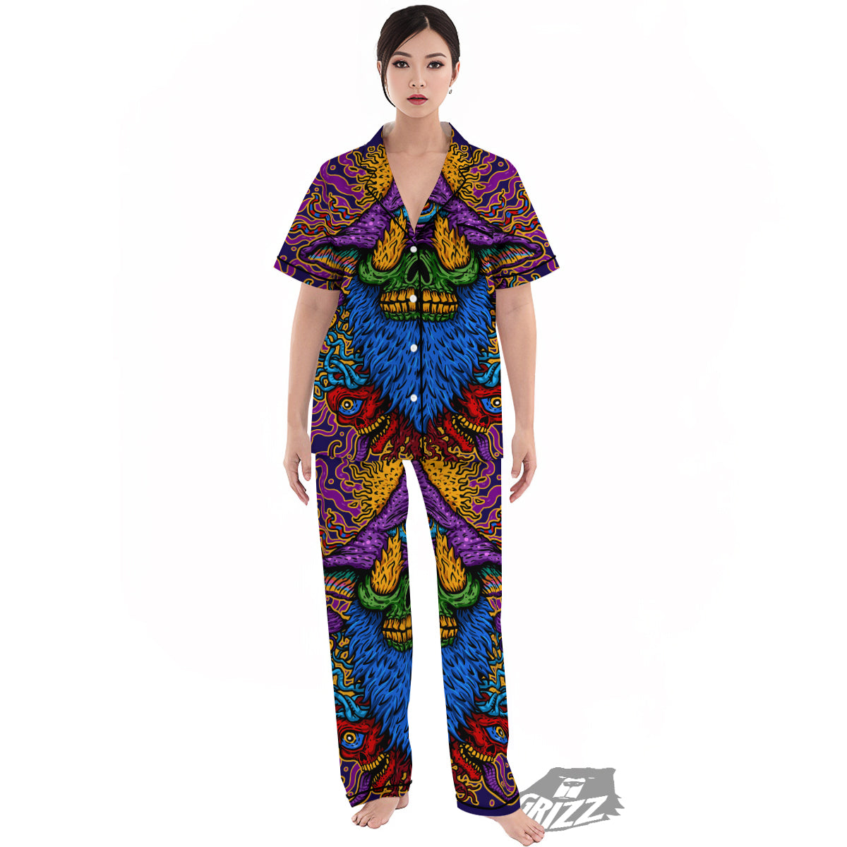Psychedelic Magic Mushroom Print Women's Pajamas Set-grizzshop