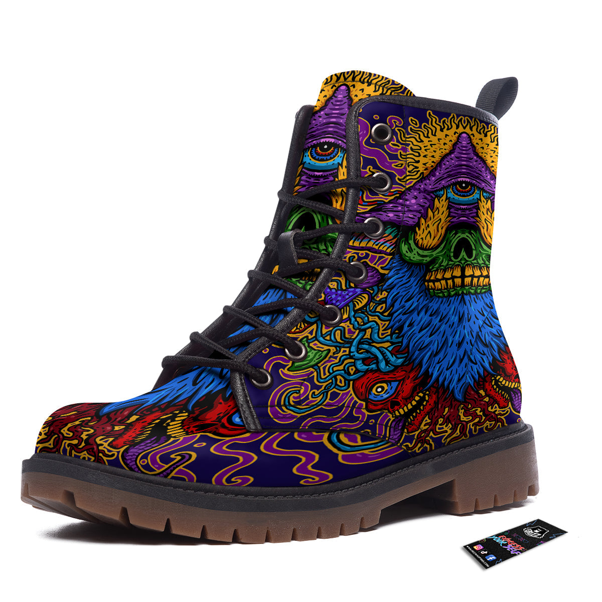 Psychedelic Magic Mushroom Print Work Boots-grizzshop