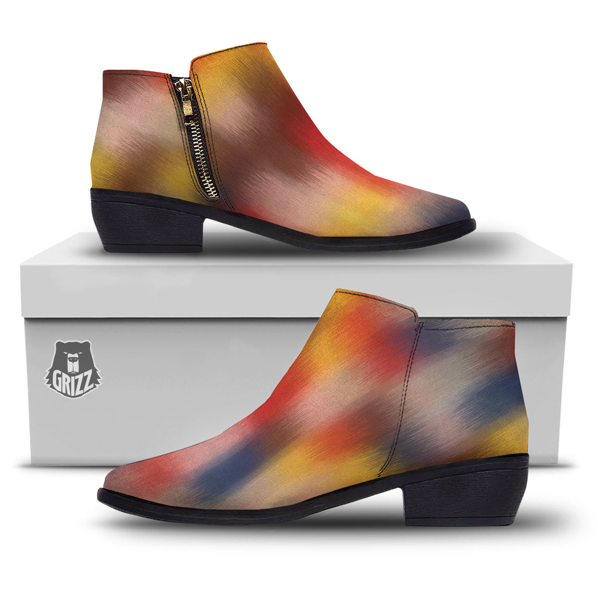 Psychedelic Multicolor Print Ankle Boots-grizzshop