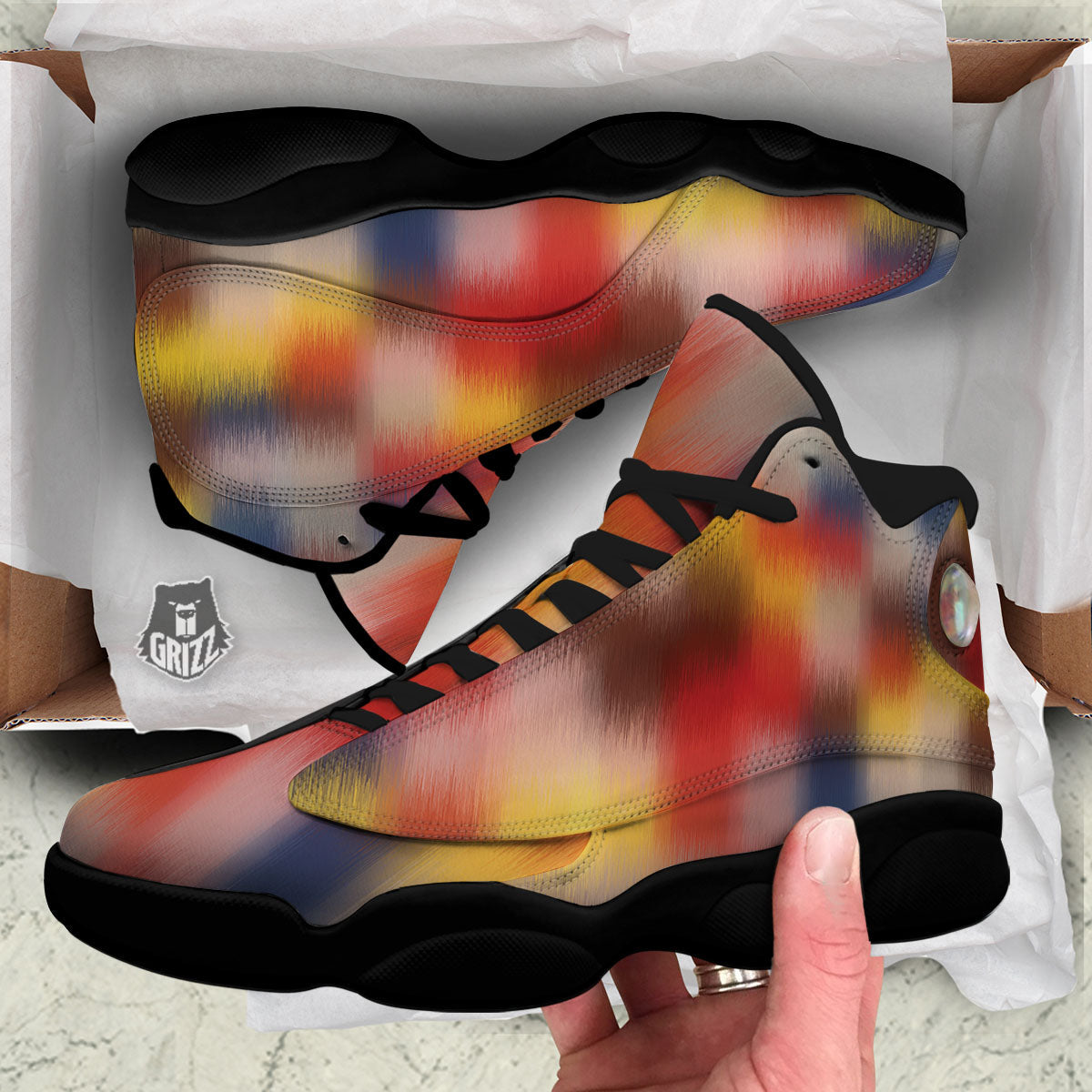 Psychedelic Multicolor Print Black Basketball Shoes-grizzshop