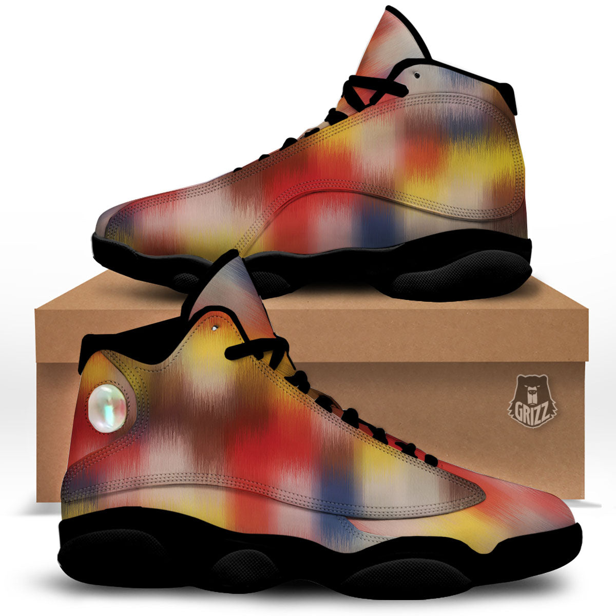 Psychedelic Multicolor Print Black Basketball Shoes-grizzshop