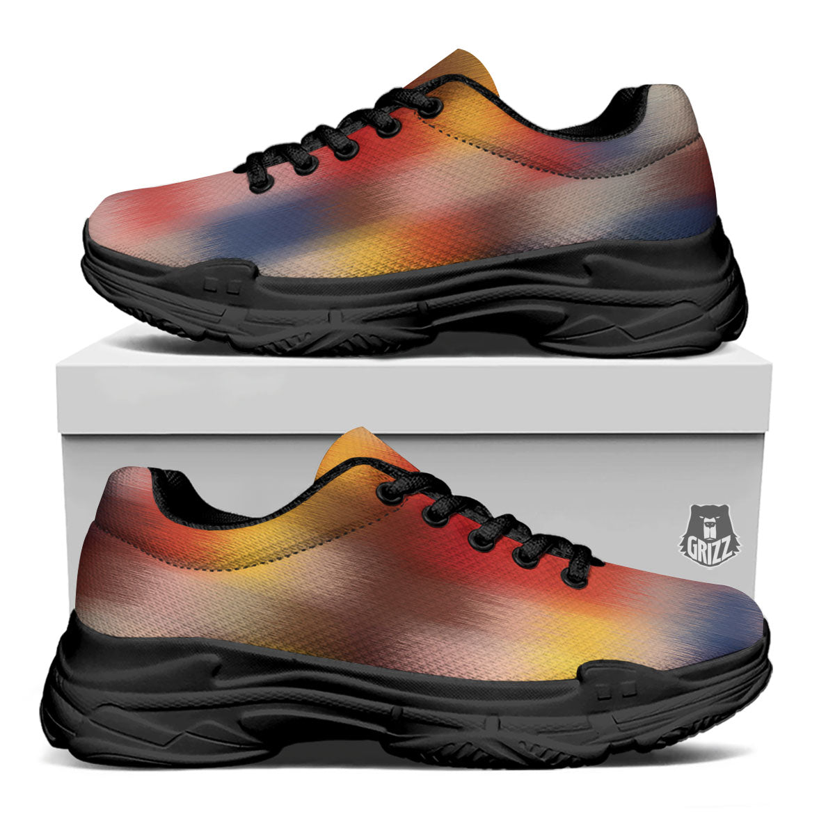 Psychedelic Multicolor Print Black Chunky Shoes-grizzshop