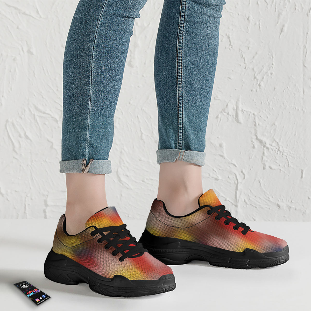 Psychedelic Multicolor Print Black Chunky Shoes-grizzshop