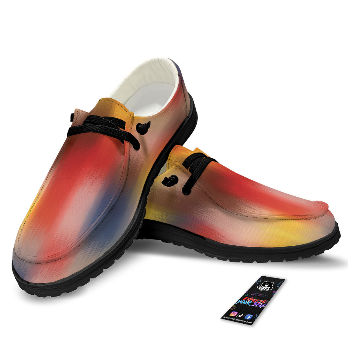 Psychedelic Multicolor Print Black Loafers-grizzshop